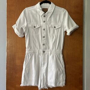American Eagle White Denim Romper Frayed Hem Short Sleeve Womens XS NEW WITH TAG